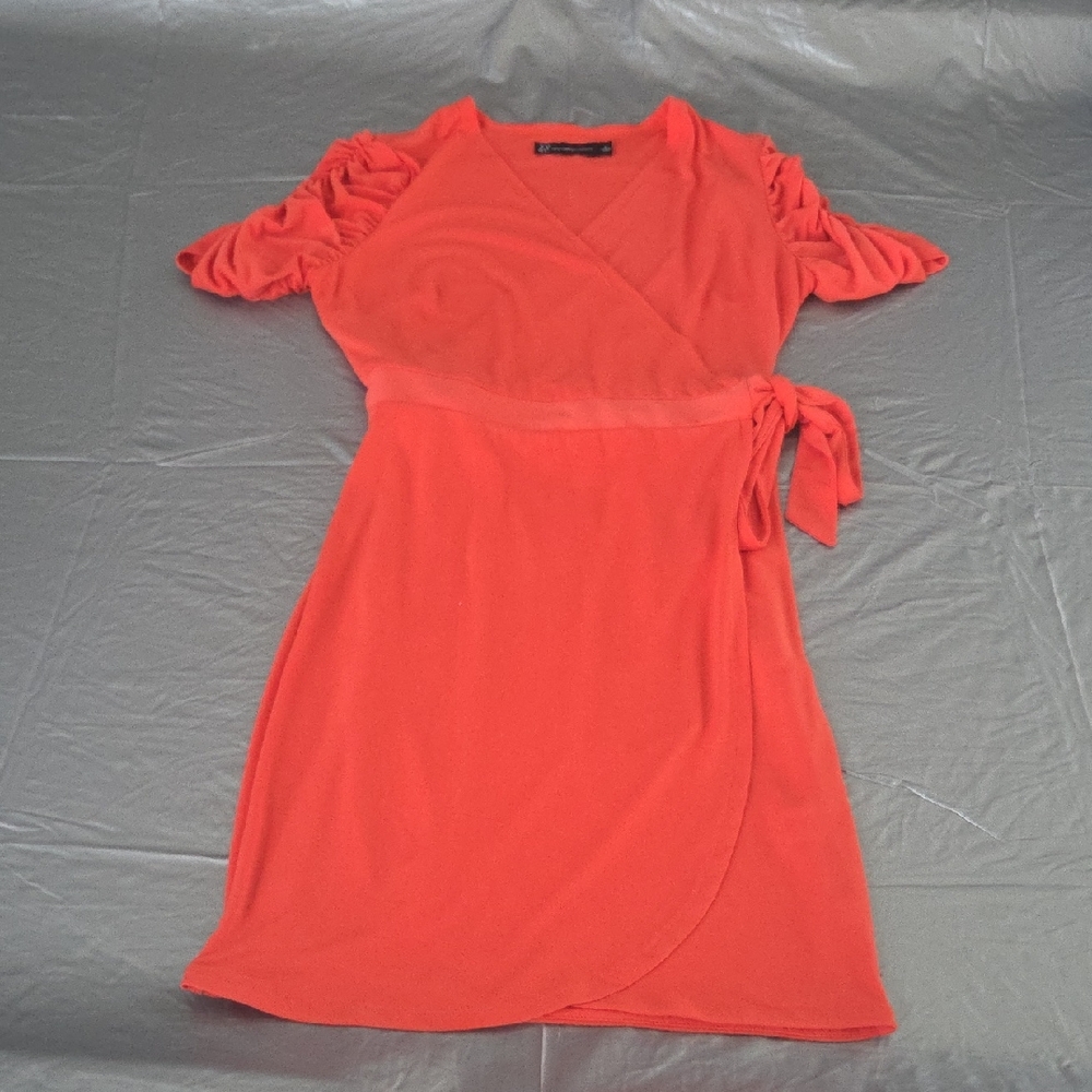 New York & Company Coral Wrap-Style Dress with Side Tie